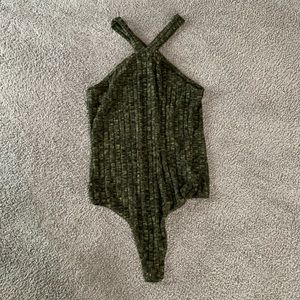 NWOT Ribbed Deep Green Strappy Bodysuit